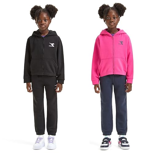 Diadora JG. Tracksuit HD FZ Gloss, Black, M Bambine e Ragazze
