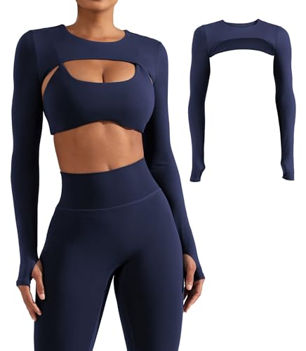 Image of YEOREO Women Crop Top Long Sleeve Bolero Open Front Workout Cropped Shirts Sports Shrug