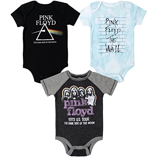 Image of Pink Floyd Newborn Baby Boys 3 Pack Bodysuits Black/Grey/Blue Newborn