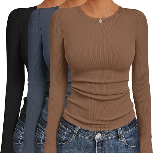 Ekouaer women's long sleeve ribbed base layer tops