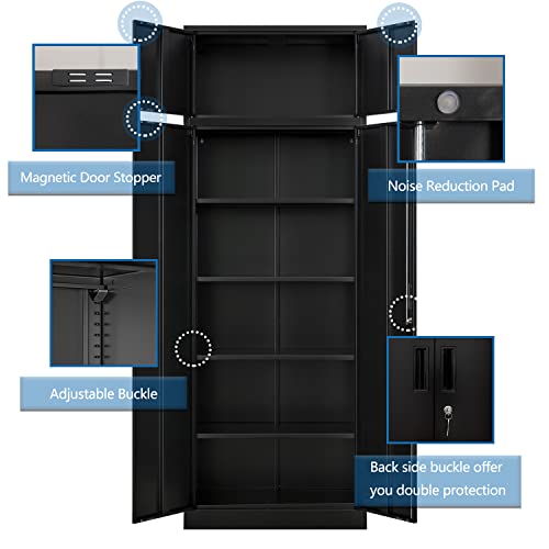 Besfur Metal Storage Cabinet, 87-Inch Tall Large Steel Storage Cabinet With Adjustable Shelves & Locking Doors, Office Cabinet For Home Office, Garage And Utility Room-Black #TOP4