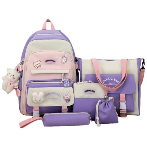 Kawaii Anime Canvas Backpack Set with Accessories Cover