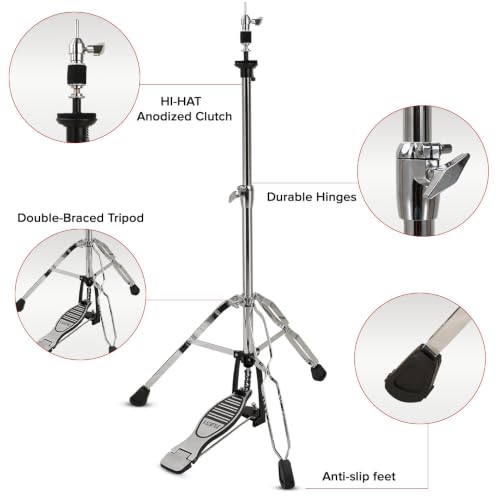 Image of Kadence HHJ01 Jamming Series 2.7kg Hi-Hat Stand | Chain-Drive Pedal & Adjustable Tension | Double-Braced Tripod | Gig-Ready Design | Chrome Finish