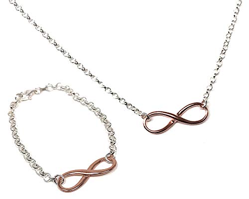 Preisvergleich Produktbild Damen Sterlingsilber und Rose Vergoldet Unendlichkeitssymbol Halskette und Armband Set