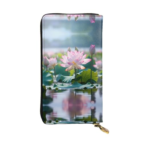 Cartera de cuero con estampado de loto bolso de mano elegante de 7.5 x 4.1 pulgadas