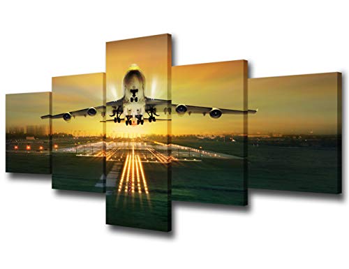 5 Pieces Canvas Wall Art, Airplane Take off at Sunset Landscape Wall Painting, Stretched and Framed Aircraft Picture Artwork for Home Decor 5 Pieces Canvas Wall Art, Airplane Take off at Sunset Landscape Wall Painting, Stretched and Framed Aircraft Picture Artwork for Home Decor