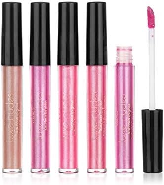 COLORCO Expressions 5pc Luxe Nudes Luxurious Lip Gloss Set of 5 Collection - Brilliant Shea Butter Lip Moisturizer, Metallic Finish Berry Hue Aesthetic Makeup for Women