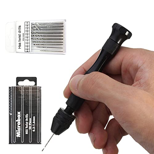 DXIA 31 Pcs Mini Taladro de Mano Kit, Rotativas Herramientas de Taladro Manual + Broca Micro de 30 Piezas de 0.3-3.0 mm, para Madera, Resina, Joyería, Nogal, Ambar, Cera de Abejas