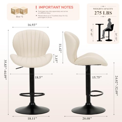 Image of COLAMY Bar Stools Set of 4,Swivel Adjustable Height Leather Bar Chair,Beige