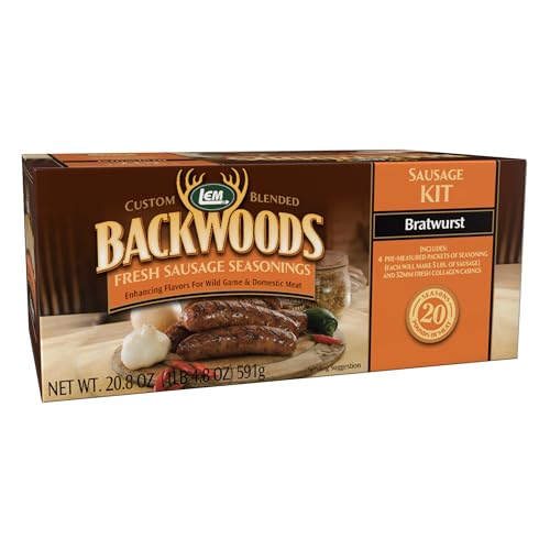 LEM Products Backwoods Bratwurst Fresh Sausage Seasoning Kit, Ideal for Wild Game and Domestic Meat, Seasons Up to 20 Pounds of Meat, 1 Pound, 4.8 Ounce Package