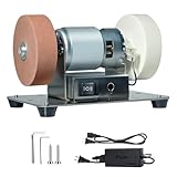 XSORANDA Mini Bench Grinder,Knife grinder,Electric Blade Sharpener with 2 Ceramic Grinding Wheel,Powerful Bench Grinding Machine for Metal, Wood, Knife Making.6.3 x 3.5 inch metal Base.