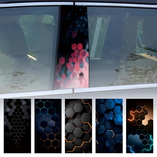 Image of 2pcs 3D Honeycomb Graphics Vinyl Car Stickers, Waterproof Sun Protection Scratch Cover B-Pillar Stickers, Personalized DIY Vehicle Door Pillar, Long-Lasting Decor Auto Accessory (Multicolor)