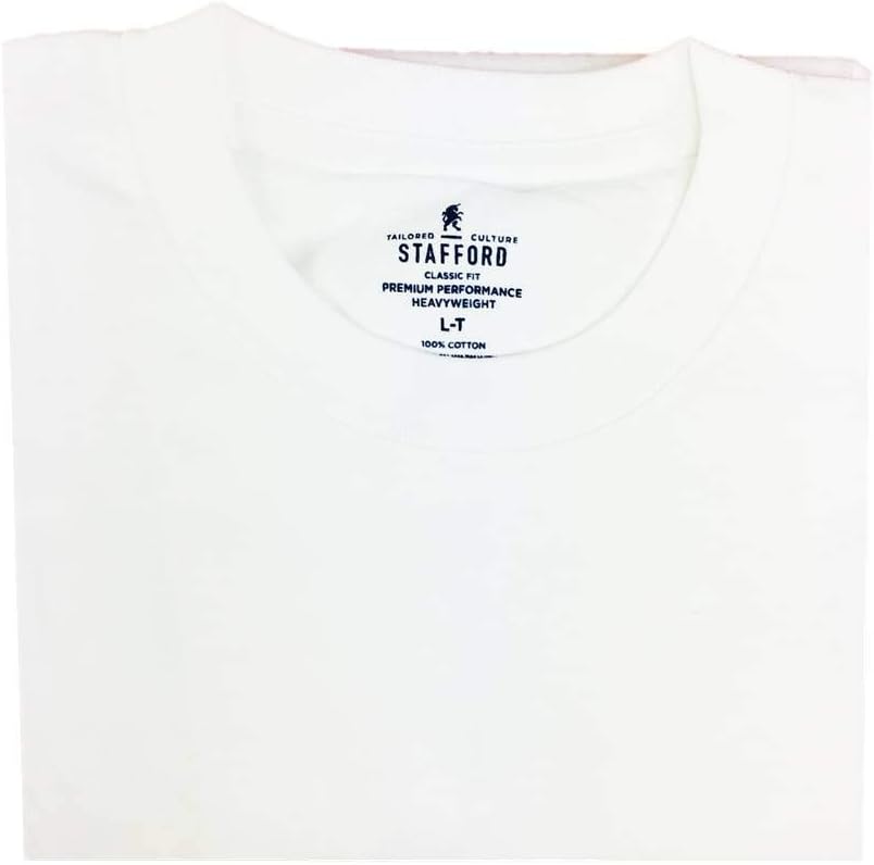 Stafford Men’s Tall/Extra Tall 100% Heavy Weight Cotton Crew Neck Undershirt, White, Short Sleeve, 4 Pack (Medium Tall (MT))
