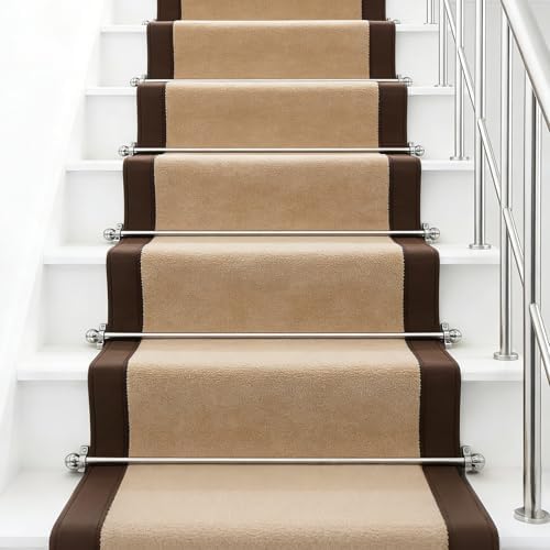 Stair Carpet Runner Rods Bracket Set - 2/6/10/14/16 Pcs, Adjustable Oval Finial Holders for Securely Fixing Stair Rugs (2 Pcs, 26in/66cm Length)
