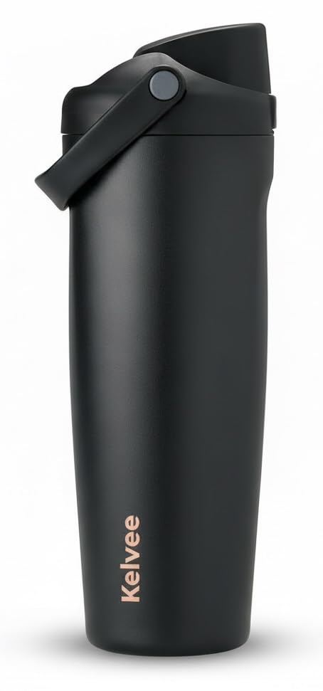 Image of KELVEE FreeSip Sway 900ml Insulated Stainless Steel Water Tumbler with Two-Way Spout & Straw, Bucket Handle, Leak-Proof BPA-Free Sports & Travel Sipper for School, Gym & Outdoor (Very Dark)