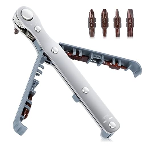 ANBEISTEE 1/4-Inch Mini Ratchet Screwdriver Set, Tight Reach, High TorqueHerramienta EDC de Angulo Recto con Mango de Unidad Reversible Mini Offset de 90 Grados y 4 Brocas Multifuncionales