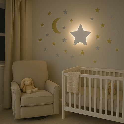 Image of Star Nursery Light (Pack of 1) with Baby Room Wall Decals - Moon and Stars Nursery Decor - Touch Night Light for Nursery - Baby Lights - Nursery Wall Decor - Newborn Night Light