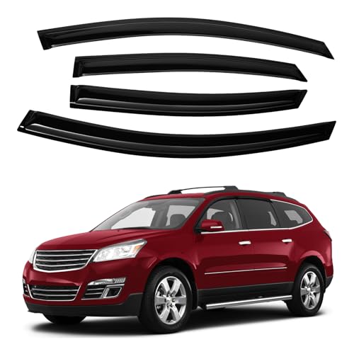 Image of Canvcle Traverse Rain Guards - Window Visors for Chevrolet Chevy Traverse 2009-2017, Outside-Mount Tape-On Side Window Wind Deflectors for Traverse Accessories, Vent Visors Shades Rainproof Black 4PCS