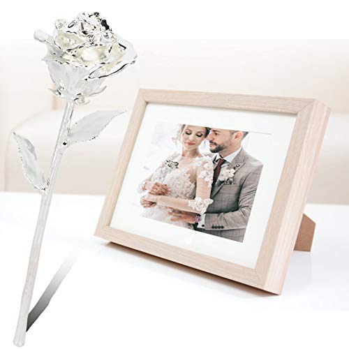 Rose Flower Gift, Artificial Rose Flower, Long Stem Rose Gifts Dipped 24K Real Artificial Flower with Leaf Craft Collection voor Mother's Day Birthday Wedding(Zilver) - Afbeelding 5