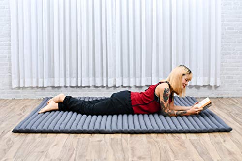 Image of Leewadee - Foldable Floor Mattress - Japanese Roll Up Futon -Trifold Tatami Mat- Guest Floor Bed - Camping Mattress - Thai Massage Mat, Kapok Filled, 75 x 57 inches, Anthracite