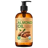 Yoken Organic Almond Oil 16 fl oz, USDA 100% Pure Cold Pressed Almond Oils in Glass Bottle, Natural Moisturizer for Face, Hair & Body, Ideal Carrier Oil for Skin Care, DIY Beauty & Soothing Massage