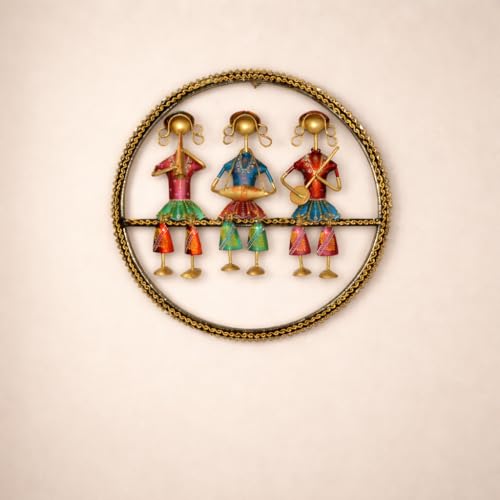 Image of CraftVatika Metal Wall Decor, Musician Rajasthani Wall Hanging Decorations, Home Wall Decoration Items for Living Room, Wedding Anniversary Return Gift for Women, Set of 1 (15.3 Inches Height)