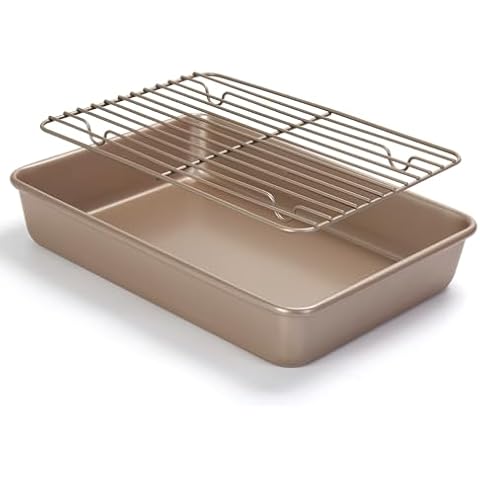 Rommeka Baking Sheet with Rack, Heavy Duty 9x13 Baking Pan with Cooling Rack for Cooking and Baking, Multipurpose Baking Sheets Non Stick, Dishwasher Safe Cover