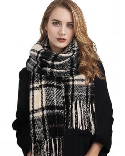 Ymomode Scarf for Women Long Plaid Winter Shawl Wrap Scarves with Tassels | Oversized Blanket Scarf, Warm Cashmere-Like Softness, Classic Plaid Design, Versatile Wrap Shawl, Perfect Fall Winter Gift - image 2