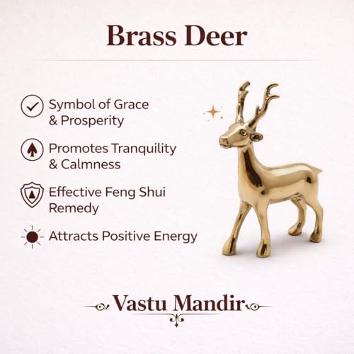 Image of Vastu Remedy Deer Idol for Energy, Stamina & Team Harmony | Pure Brass Decorative Showpiece for Home & Office | West-North-West Placement Brass Animal Figurine