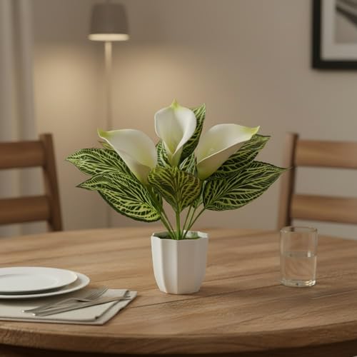 Image of fancymart Artificial Calla Lily Plant with Pot - 30 cm Height Decorative Flower Leaves (Pack of 1) | Realistic Faux Plant for Home & Office Decor | Table, Shelf & Desk Decoration