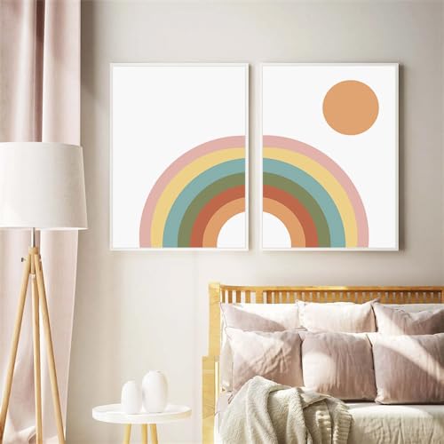 Lienzo de arcoíris de dibujos animados para cuadros infantiles abstractos de pared