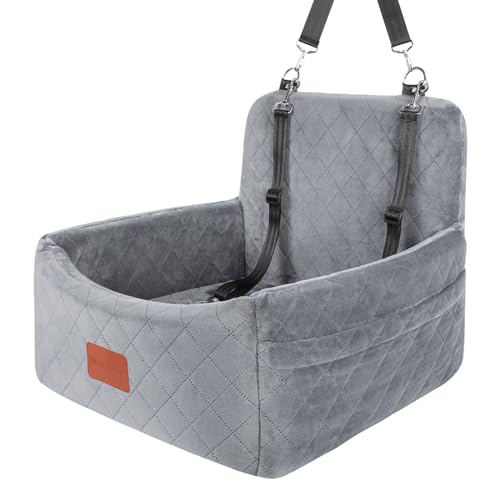 WOOAIDAGG Hundefahrersitz für kleine/mittlere Hunde, tragbare Reisehundebett mit Memory-Schaum, abnehmbar und waschbar, 3-Riemen-Sicherheitsfahrersitz für Hunde (Grey, Small)