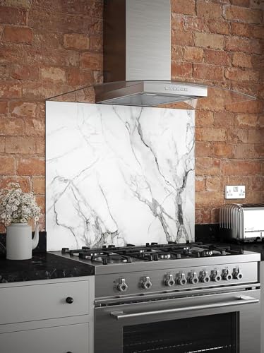 Image of Carrara Marble Glass Kitchen Splashback 900mm x 750mm - Self Adhesive Easy Install Cooker Back Panel
