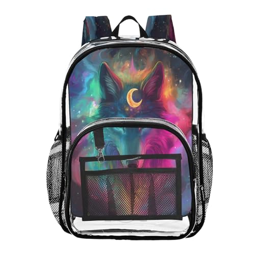 Colorful Wolf Moon Animal Clear Backpack Heavy Duty See Through Transparent PVC BookBag for Kids Boy Girl School Work