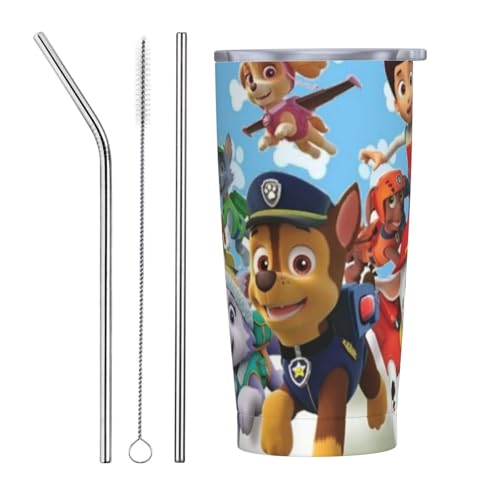パウ・パトロール アニメ ストロー&ストローブラシ付き マグカップ コーヒーカップ 600ml コンビニカップ タンブラー ステンレス製 保冷 保温 車用 蓋付き 持ち運び 水筒 大容量 直飲み キャラクター 人気 プレゼント