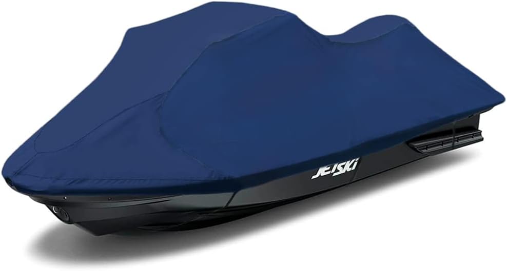 Upgraded Fade and Crack Resistant Trailerable Navy Jet Ski Cover, Heavy-Duty Waterproof and UV Protection PWC Cover,Jetski Watercraft Cover Fits from 136"-145"(3 Seater)