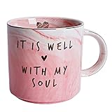 Coffee Mugs for Women - Christian Mug Gifts - Bible Verse Inspirational Art Prayer Coffee Cups Gift for Female Friend, Wife, Mom, Sister, Aunt - It Is Well With My Soul - Pink Marble Mug, 11.5oz Cup