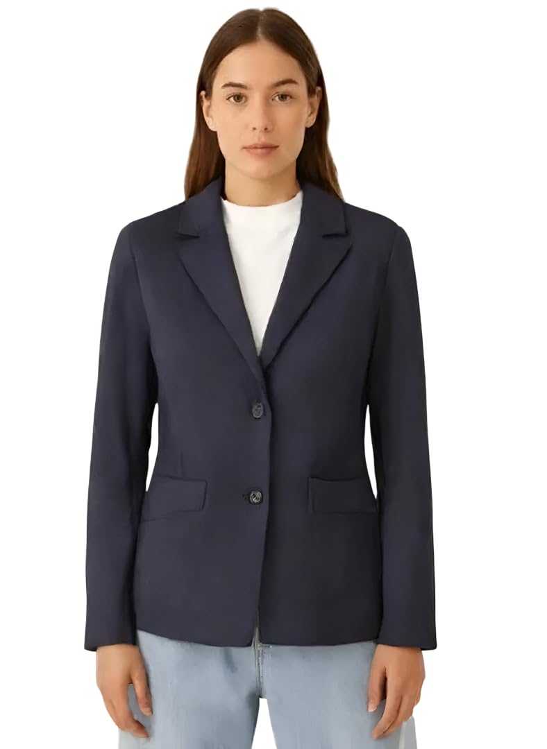 Women Cotton Blend Solid Single Breasted Blazer with Notched Lapel | Full Sleeves, Button Closure, Regular Fit Formal Blazer for Womens & Girls | Lightweight & Breathable Fabric (Blue)_51-image-26