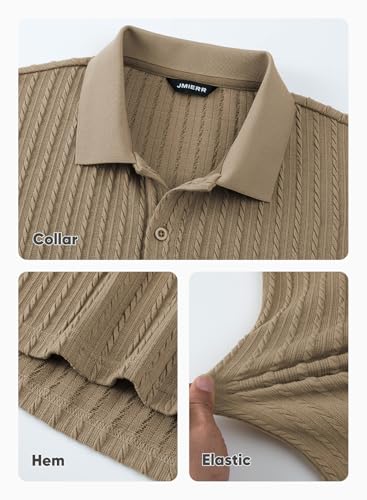 Image of JMIERR Mens Casual Polo Shirt Summer Short Sleeve Vacation Button Beach Knit Stretchy Golf Shirts