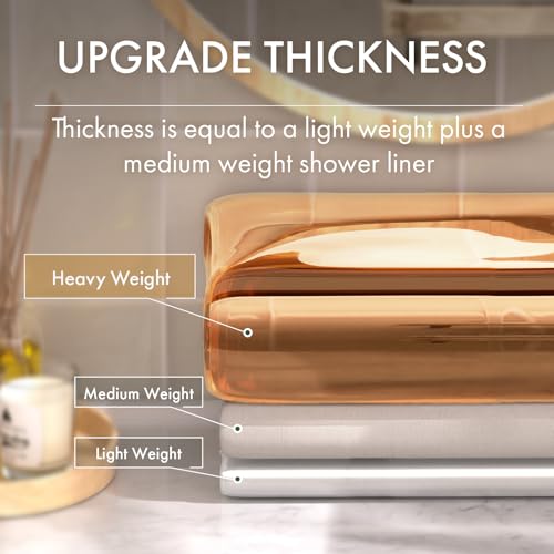 Image of AmazerBath No Hook Shower Curtain and Liner 3-in-1, 8G Luxury Heavy Duty Clear Orange No Hook Shower Curtain Liner, 72x75 Cute EVA Bathroom Weighted Plastic Shower Curtain with 3 Heavyweight Stones