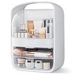 3-Tier Makeup Organiser Storage w/ 2 Drawers & Dustproof Cover Cosmetic Organisers Box for Countertop Bathroom Vanity, Large Capacity Skincare Beauty Jewelry Organiser Case Desk Storage Container