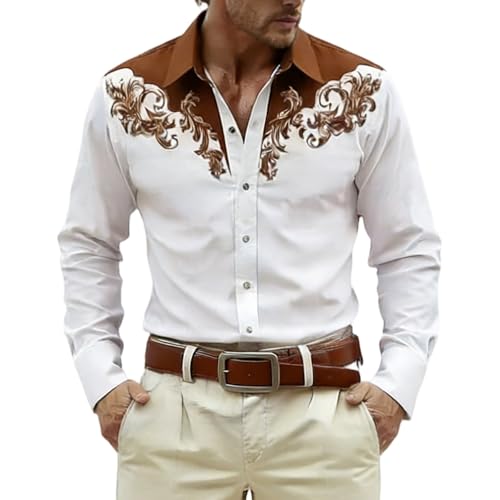 Générique Chemise Cowboy Homme Coton pour Décontractée Style Chemisiers Déguisement De Travail Carnaval Chemisette Grande Taille Africaine - Hippie...