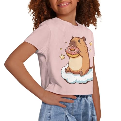 Image of Girls Crop Tees Crew Neck Casual Short Sleeve T Shirts Kids Loose Soft Comfortable Tees Blouses Shirt for Little Girl
