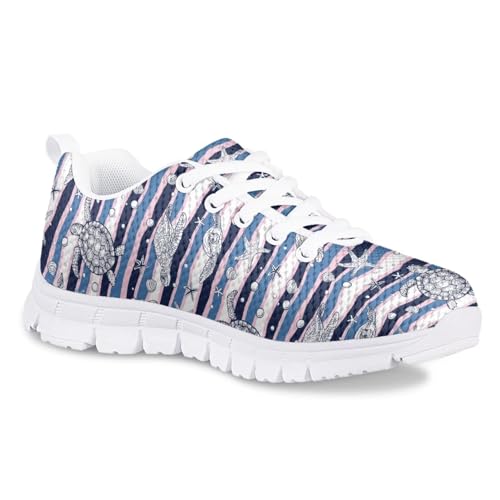 SYtrade Turtle Pearl Blue Stripe Girls Running Shoes Lace-up Athletic Tennis Sneakers Breathable Mesh Sock Sneaker
