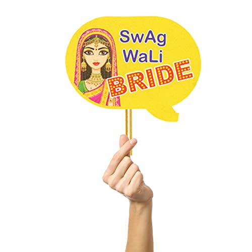 Image of Rozi Decoration Mehndi Ceremony Photobooth Props Set of 15 Sticks for The Bride and Her Family, Pre-Wedding Photographic, Haldi Mehndi Wedding Pack of 1