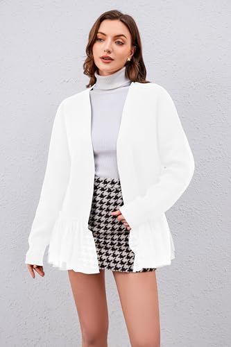 Womens Y2k Oversized Cardigan Sweaters Patchwork Flwoy Hem Crochet Knitted Sweater Tops Tulle Ruffle Ribbed Jacket4