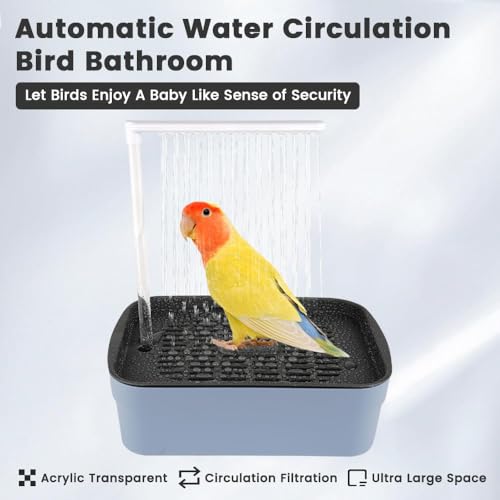 Image of Parrot Bathtub Bird Automatic Bath Shower Bird Bath for Cage with 180 Circulating Faucet Contains USB and Power Plug for Small Medium Birds Cockatiel Lovebird (Bath Machine)