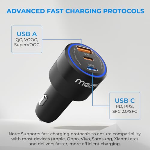 Image of MOZEN by AMKETTE Drive Ultra 3 in 1 130W Car Charger /car Laptop Charger Fast Charging Type C 100W + USB-A + C 30W, Metallic Build, Advanced PowerSplit Safety Protocols, for Mobile, Tablets & Laptops