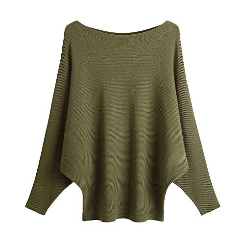 Image of EDSTAR Women Dolman Batwing Sleeves Knitted Sweaters Winter Boat Neck Pullovers Tops
