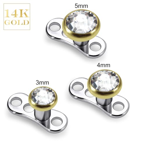 14K Solid Yellow Gold Round Crystal Stone Top with G23 Grade Titanium Internally Micro Dermal Anchor Drivers - Surface - Skin Piercing2